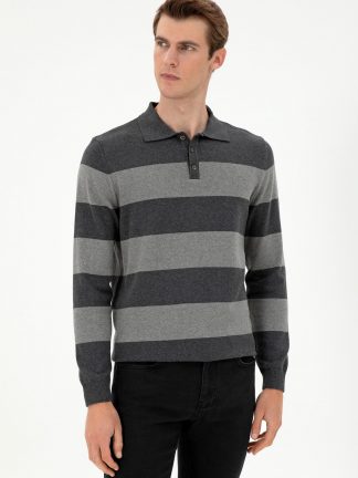 پلیور مردانه خاکستری تیره یو اس پولو