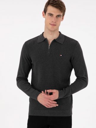 پلیور مردانه خاکستری تیره یو اس پولو