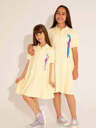 پیراهن دخترانه زرد روشن یو اس پولو