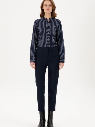 شلوار کتان زنانه سرمه ای یو اس پولو