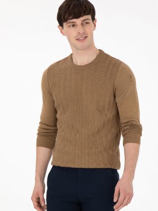 پلیور مردانه خاکی ملانژ یو اس پولو