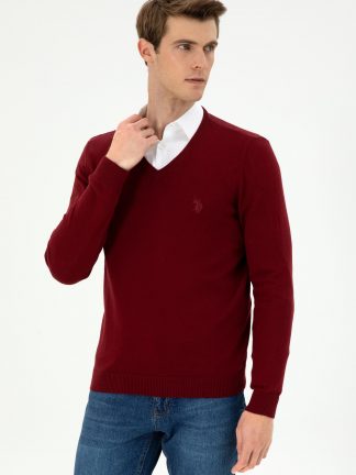 پلیور مردانه زرشکی یو اس پولو
