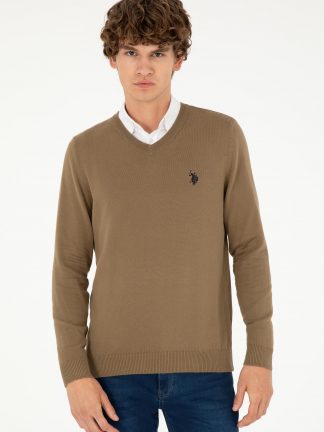 پلیور مردانه خاکی روشن یو اس پولو