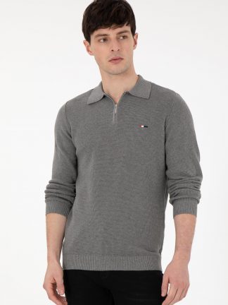 پلیور مردانه خاکی ملانژ یو اس پولو