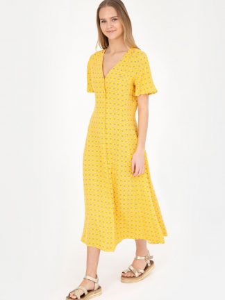 پیراهن و لباس مجلسی زنانه زرد یو اس پولو