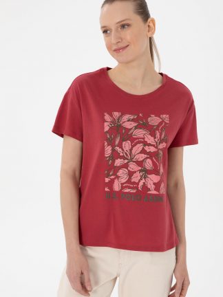 تیشرت زنانه آلبالویی یو اس پولو