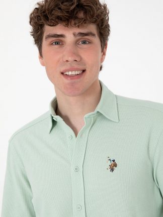 پیراهن مردانه آبی فیروزه ای یو اس پولو