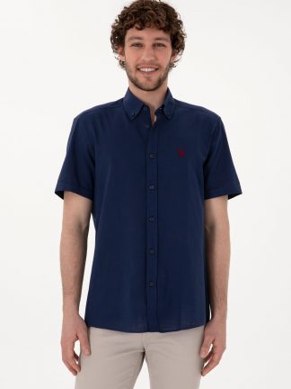 پیراهن آستین کوتاه مردانه سرمه ای یو اس پولو