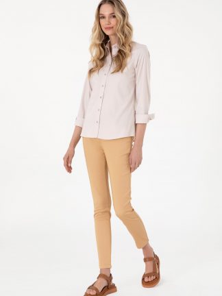 شلوار کتان زنانه شتری یو اس پولو