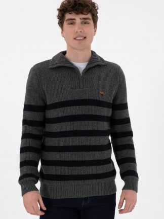 پلیور مردانه خاکستری تیره یو اس پولو