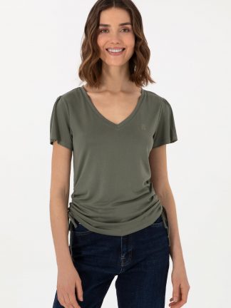 تیشرت زنانه خاکی تیره یو اس پولو