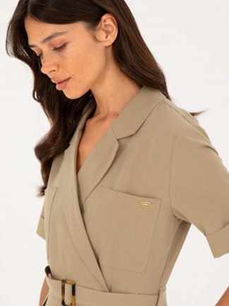 پیراهن و لباس مجلسی زنانه خاکی روشن یو اس پولو