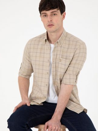 پیراهن مردانه خاکی روشن یو اس پولو