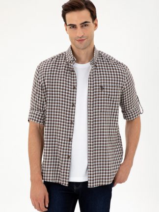 پیراهن مردانه قهوه ای یو اس پولو