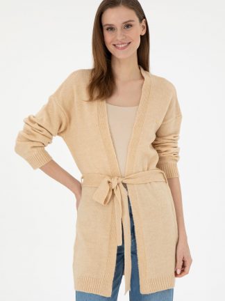 ژاکت زنانه کرم ملانژ یو اس پولو