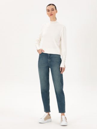 شلوار جین مام فیت زنانه آبی روشن پیرکاردین