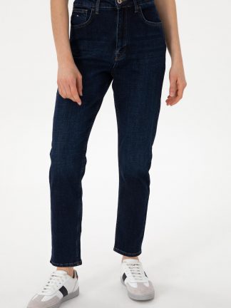 شلوار جین مام فیت زنانه آبی یو اس پولو