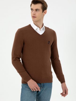پلیور مردانه قهوه ای یو اس پولو