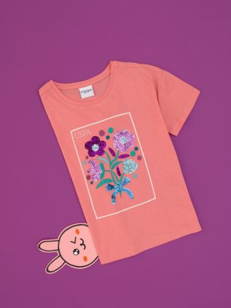 تی شرت دخترانه صورتی یو اس پولو