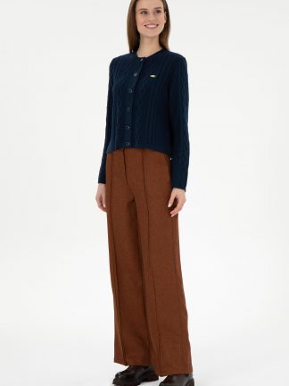 شلوار کتان زنانه قهوه ای یو اس پولو