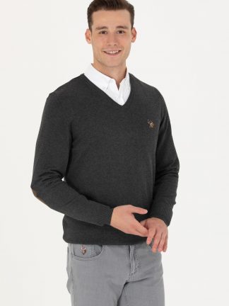 پلیور مردانه خاکستری تیره یو اس پولو