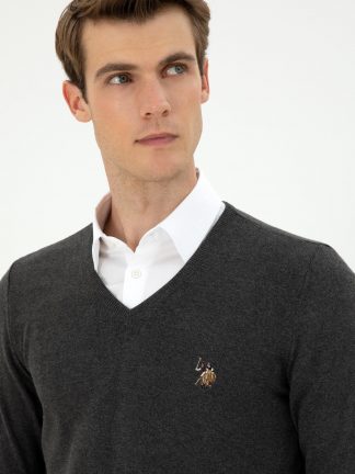 پلیور مردانه خاکستری تیره یو اس پولو