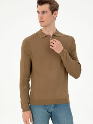 پلیور مردانه خاکی روشن یو اس پولو