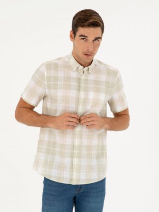 پیراهن آستین کوتاه مردانه خاکی روشن پیرکاردین