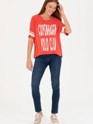 تیشرت زنانه قرمز یو اس پولو