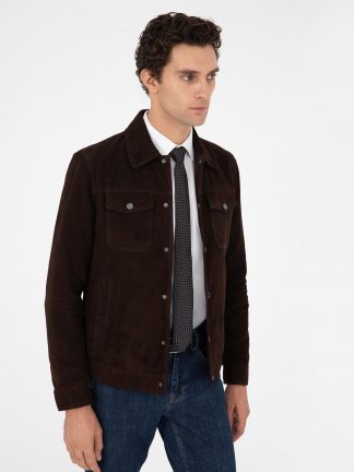 کت چرمی مردانه قهوه ای تیره کاشارل