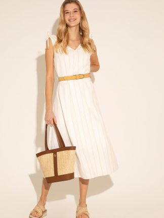 پیراهن و لباس مجلسی زنانه خاکی روشن یو اس پولو