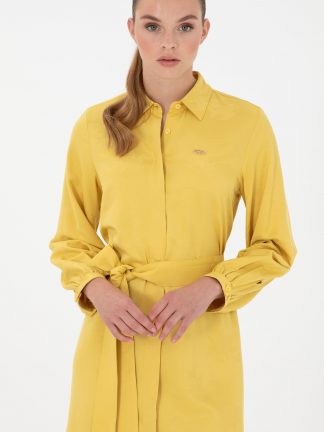 پیراهن و لباس مجلسی زنانه زرد تیره یو اس پولو