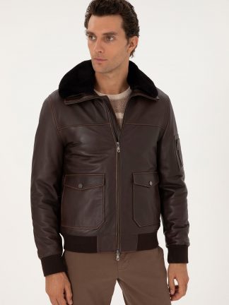 کت چرمی مردانه قهوه ای کاشارل