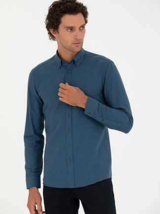 پیراهن مردانه آبی نفتی کاشارل