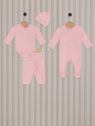 ست لباس نوزاد دختر صورتی روشن یو اس پولو