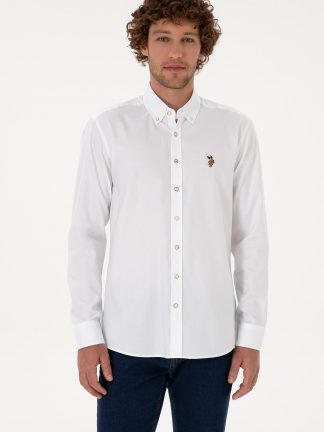 پیراهن آستین بلند مردانه سفید یو اس پولو