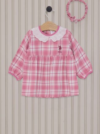 پیراهن نوزاد دختر کرم یو اس پولو