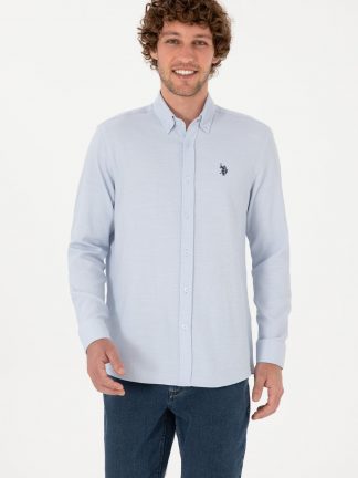 پیراهن آستین بلند مردانه آبی روشن یو اس پولو