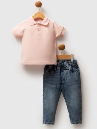 ست لباس نوزاد دختر سالمون یو اس پولو