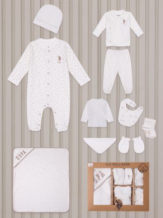 ست لباس نوزاد پسر کرم یو اس پولو