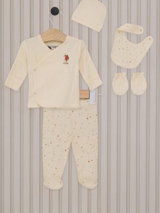 ست لباس نوزاد دختر کرم یو اس پولو