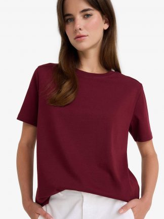 تیشرت زنانه زرشکی دفکتو