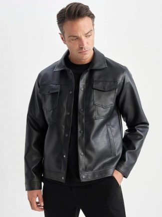 کت چرمی مردانه مشکی دفکتو