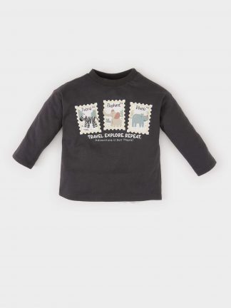 تی شرت نوزاد پسر خاکستری تیره دفکتو