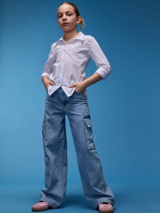 شلوار جین دخترانه آبی روشن دفکتو