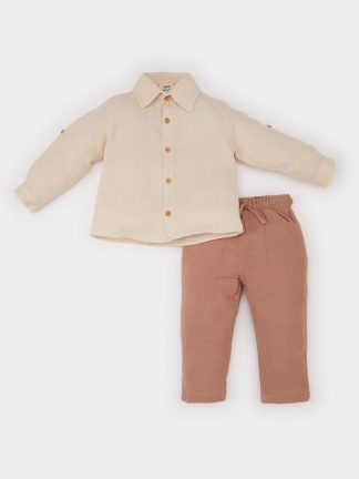 ست لباس نوزادی پسرانه بژ دفکتو