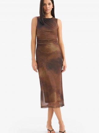 پیراهن زنانه قهوه ای تیره دفکتو