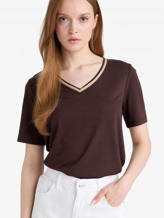 تیشرت زنانه قهوه ای دفکتو