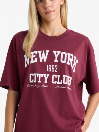 تیشرت زنانه زرشکی دفکتو