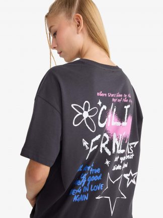 تیشرت زنانه خاکستری تیره دفکتو